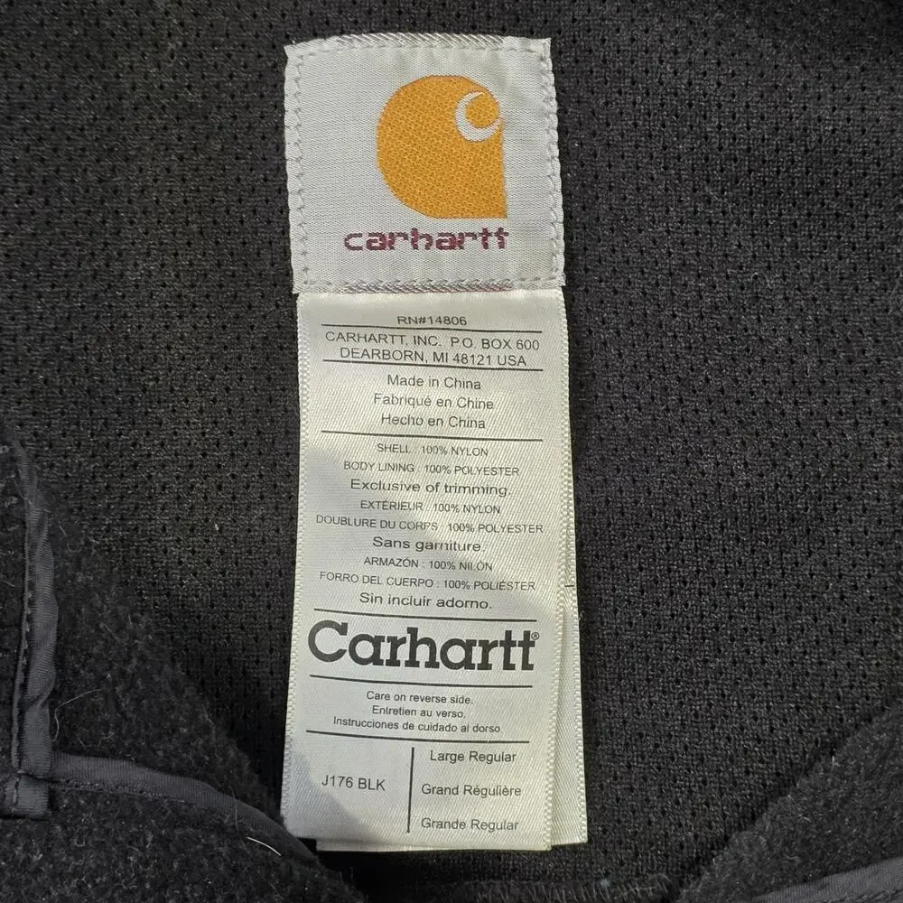 Carhartt‎ Jacket Mens Large Black Softshell Traditional Windbreaker Zip J176 BLK